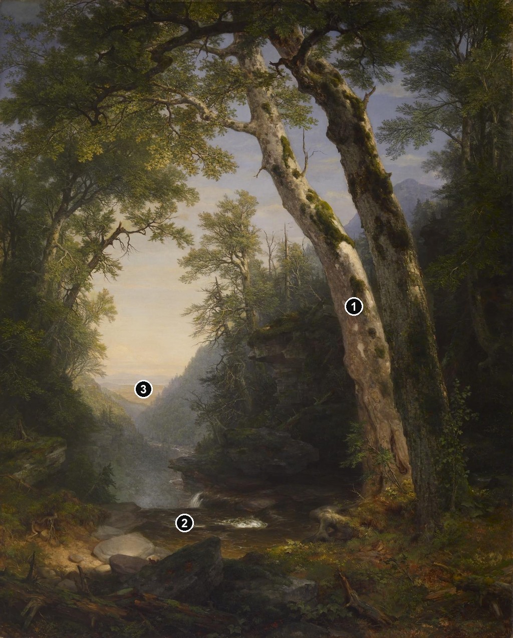 Annotated details from The Catskills by Asher Brown Durand
